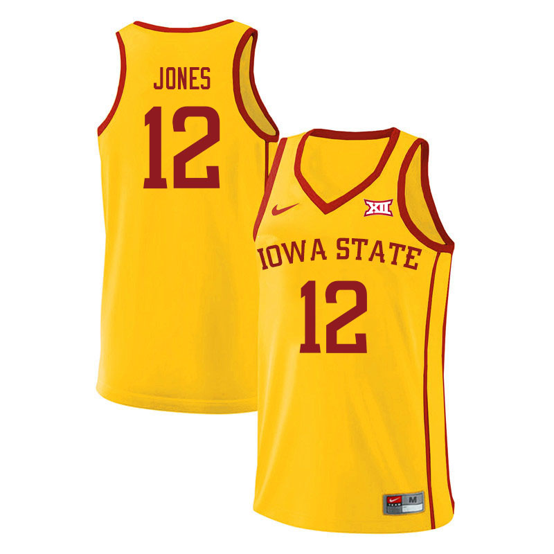 Men #12 Robert Jones Iowa State Cyclones College Basketball Jerseys Sale-Yellow